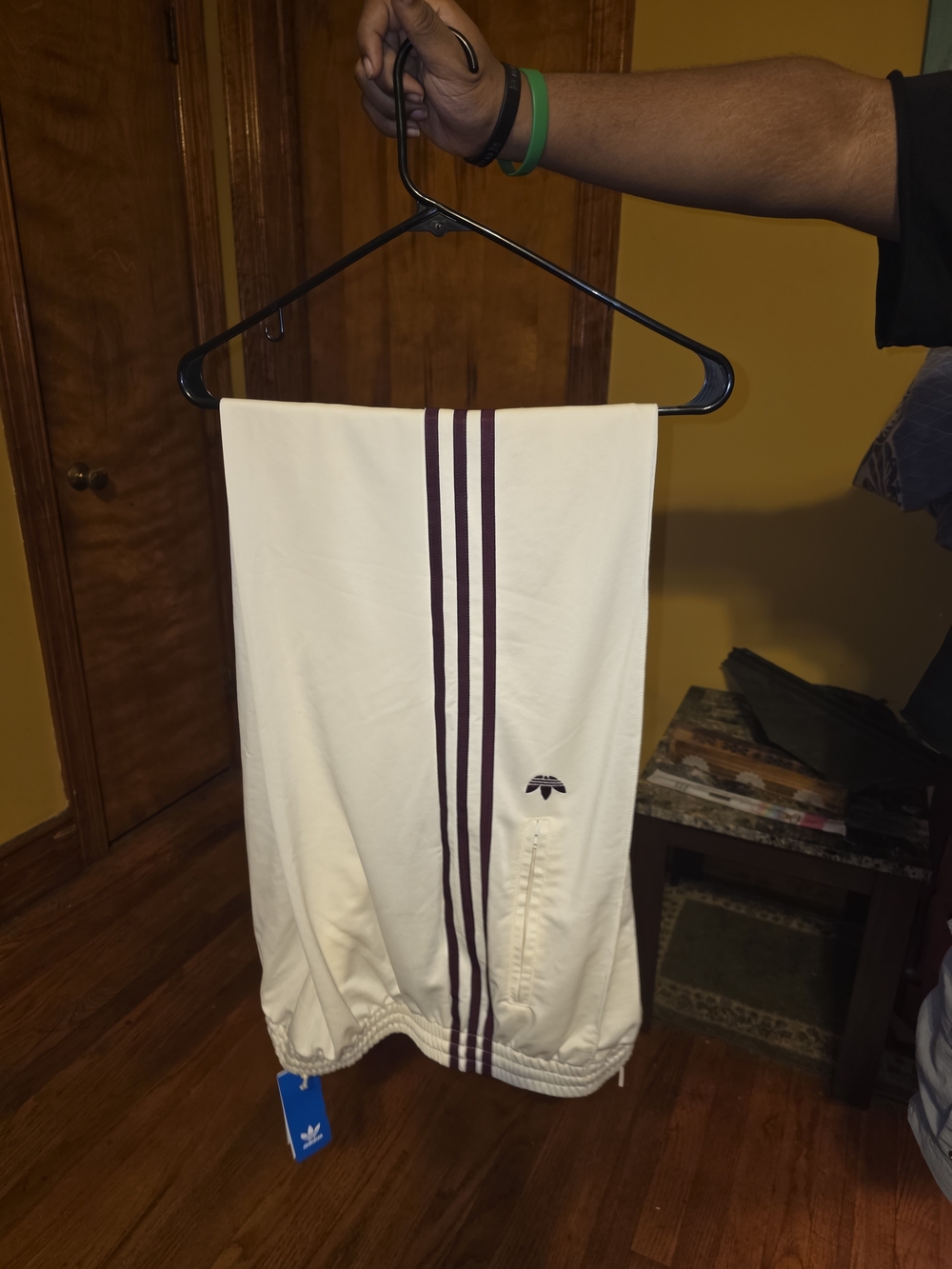 adidas Men’s Cream Athletic Shorts with Maroon Stripes
